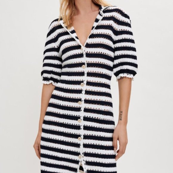 Maje Rosette Black White Collar Dress - Picture 1 of 4